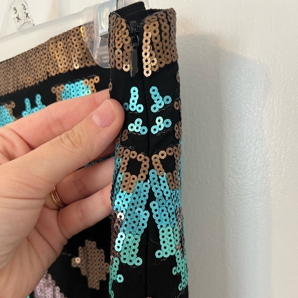 NWT Small Sequin Gold Turquoise and Black Mini Skirt Boho Vibe - Picture 7 of 12